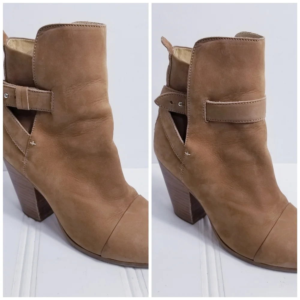 Rag & Bone Kinsey Boots 37.5 Suede Ankle Wrap Strap Chunky Heel Tan Italy